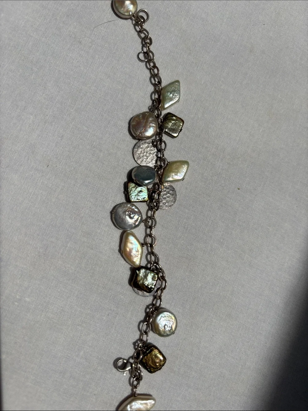 Freshwater Pearl and Abalone Charm Bracelet - Iridescent